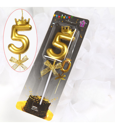 נר מספר זהב עם כתר - 5