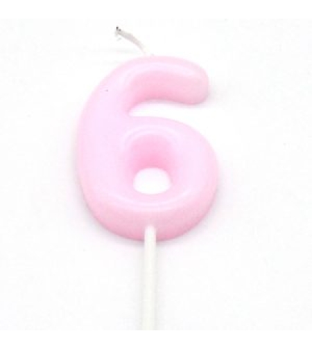 נר מספר מיני 6 פסטל ורוד
