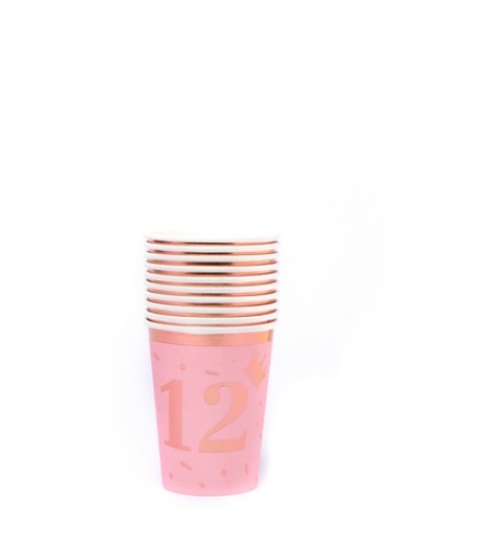ד- כוסות נייר בת-מצווה 12 ורוד+רוז גולד * יח' 10
