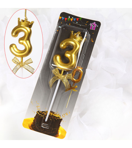 נר מספר זהב עם כתר - 3
