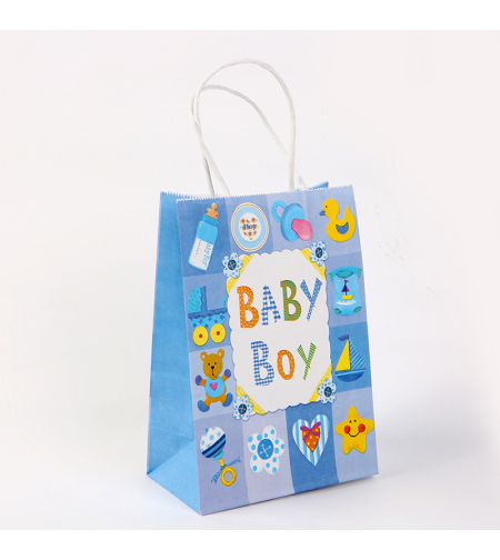 שקית נייר עם ידית 21*15*8 - BABY BOY 102 תכלת