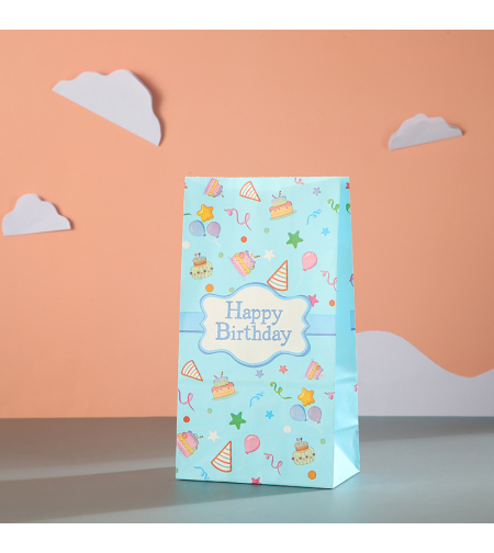 שקית נייר 8*13*24 - HAPPY BIRTHDAY רקע תכלת (10 יח׳)