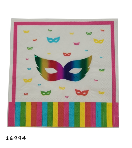 מפית הדפס מסכה לפורים לבן-צבעוני 12 יח'