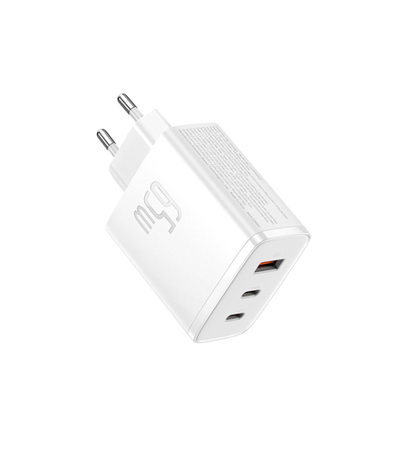 מטען קיר מהיר 65W עם 2 חיבורי USB-C וחיבור USB-A בזוס Baseus Cube Pro 3 Ports Fast Charger 2C+U 65W - יבואן רשמי - צבע לבן