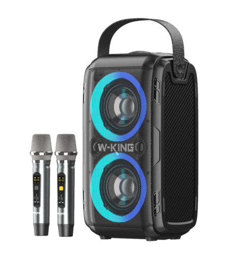 רמקול בידורית קריוקי 80W RMS כולל 2 מיקרופונים אלחוטיים W-KING T9II - יבואן רשמי