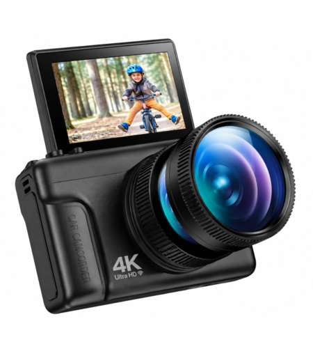 מצלמה דיגיטלית 64MP עם מסך מתהפך פלאש פרימיום FLASH Premium - כשר ללא WiFi - תפריט בעברית - יבואן רשמי - צבע שחור