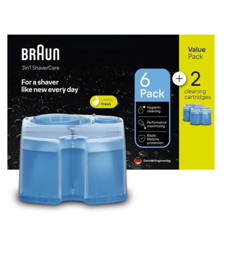 מארז 8 מחסניות נוזל שטיפה למכונת גילוח בראון Braun 3-in-1 ShaveCare CCR6+2