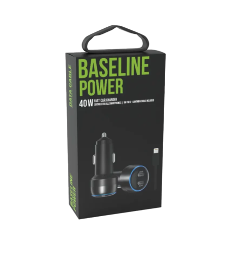 מטען לרכב בהספק 40W בייס ליין BASELINE 2XUSB-C + LIGHTNING CABLE