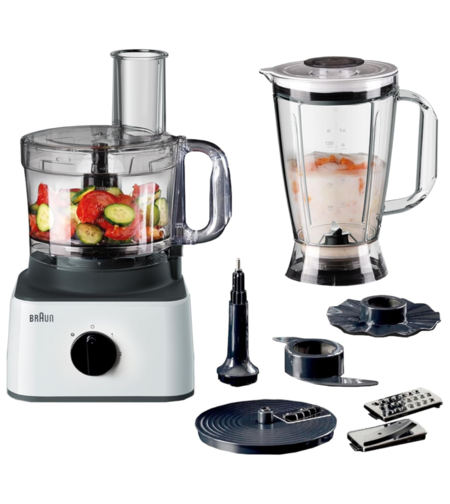 מעבד מזון 750W כולל בלנדר בראון Braun FP0132WH -  שנתיים אחריות יבואן רשמי