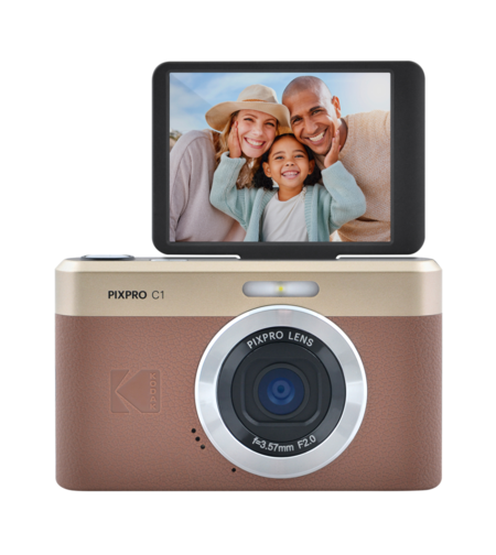 מצלמה דיגיטלית נטענת עם מסך מתהפך קודאק Kodak PIXPRO C1 - כולל כרטיס זיכרון 16GB וקורא כרטיס -  צבע חום