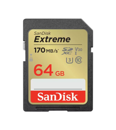 כרטיס זיכרון בנפח 64GB סאנדיסק SanDisk Extreme SDHC UHS-I Class-10 U3 V30