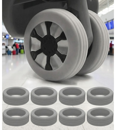 סט 8 יחידות כיסויי גלגלי מזוודות סיליקון.