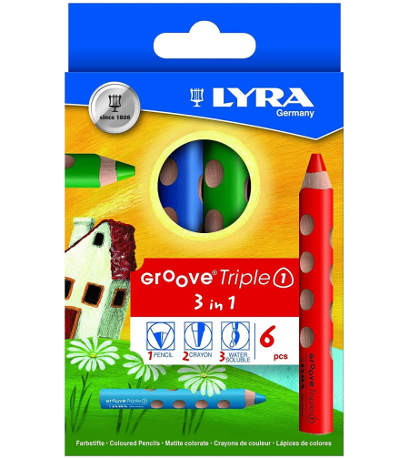 מארז 6 עפרונות 3 שימושים ב-1 groove triple