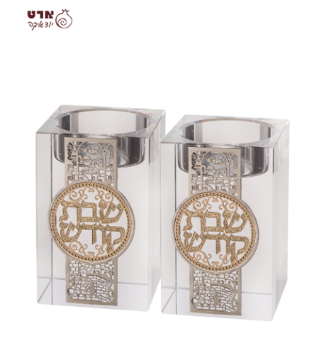 UK40922 זוג פמוטי קריסטל מרובע עם פלקטה 
