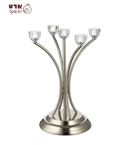 UK47458 פמוט מתכת 5 קנים עם ראשי קריסטל 35 ס