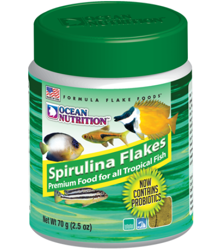 מזון דפים ספירולינה לדגים אושן נוטרישן 71 גרם - Ocean Nutrition Spirulina Flakes 71g