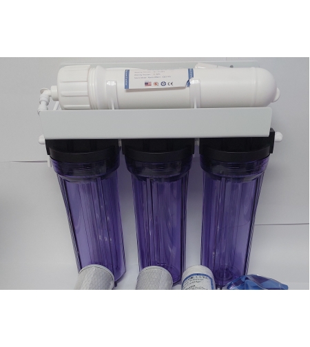 מערכת אוסמוזה הפוכה 4 שלבים (בתי סנן שקופים) - Reverse Osmosis 4 stage System with Transparent Filter House