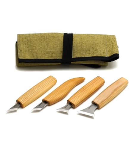 סט 4 סכיני גילוף שבבי בנרתיק בד BEAVERCRAFT SO5