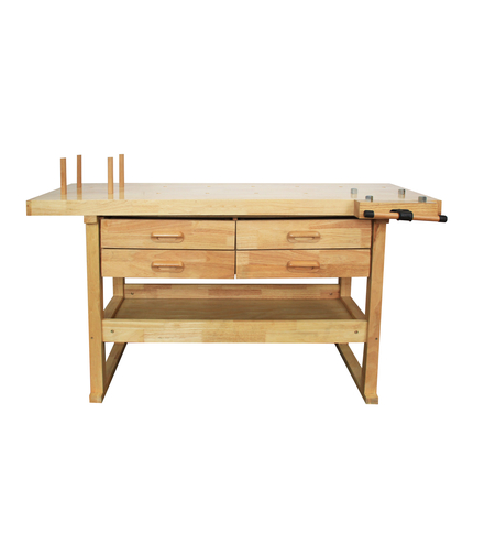 שולחן נגרים עם 4 מגירות ומלחצת חזית, עץ הגומי. BURT 002B