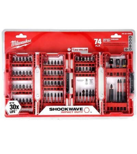 סט ביטים מילווקי מקצועי 74 חלקים מסדרת SHOCKWAVE Milwaukee
