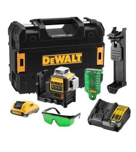 פלס לייזר 12V דיוולט 3 קרניים ירוק 360 מעלות DEWALT DCE089D1G / DW089LG