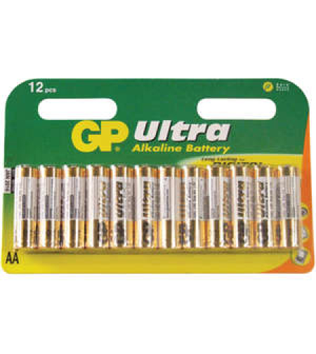 12 סוללות AA לא נטענות דגם Ultra Alkaline של חברת GP