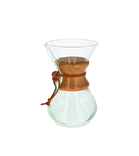 כד זכוכית CHEMEX עם חבק עץ להכנת קפה מסנן פילטר 6 כוסות