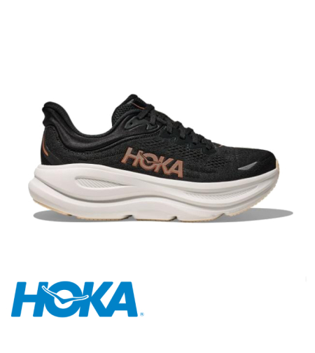 HOKA BONDI 9 הוקה נשים שחור לבן רוז גולד