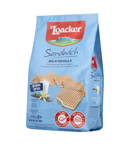 לואקר וופל במילוי קרם בטעם חלב וניל 200 גרם