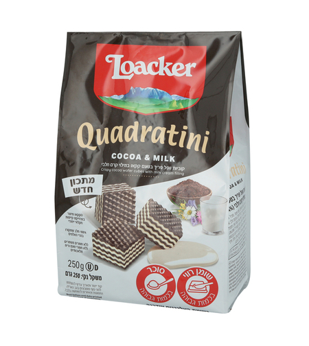 לואקר וופל בטעם קקאו במילוי קרם חלבי 250 גרם