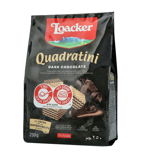 לואקר וופל במילוי קרם בטעם שוקולד מריר 250 גרם