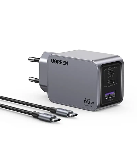מטען קיר מהיר UGREEN Nexode Pro 65W GaN עם כבל USB-C
