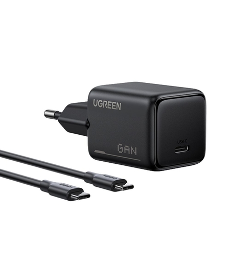 מטען קיר מהיר UGREEN 25W GaN USB-C עם כבל באורך 1 מטר