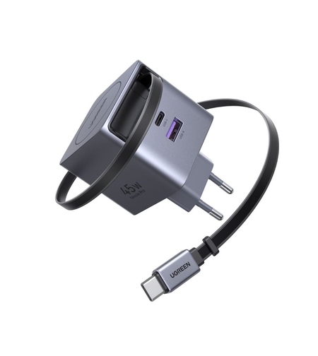 מטען קיר מהיר UGREEN Nexode Pro 45W GaN עם כבל נשלף