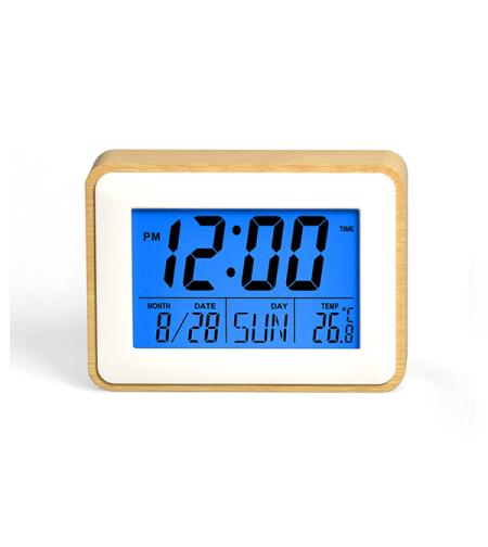 שעון מעורר דיגיטלי LCD לקיר / שולחן עם תאורת לד כחולה מסגרת במבוק