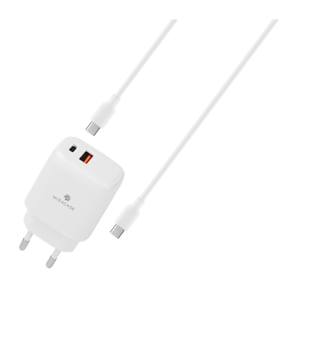 מטען קיר עם כבל TYPE C TO TYPE C בצבע לבן Miracase 18W+20W MWC20PQ1