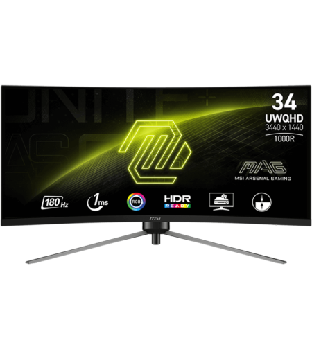 מסך מחשב קעור MSI MAG 345CQR 34inch/UWQHD/180HZ/VA/1ms/HDMI-DP/Curved