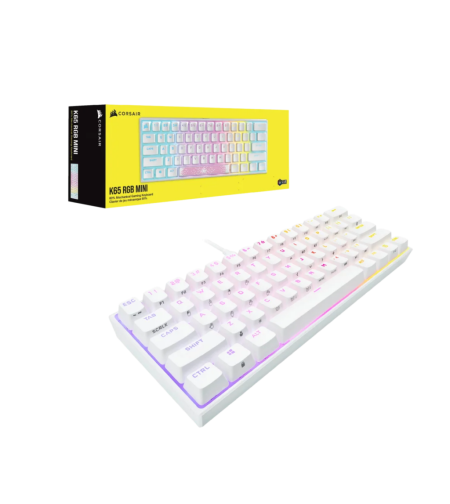 מקלדת מכנית לבנה Corsair K65 White RGB MINI 60%
