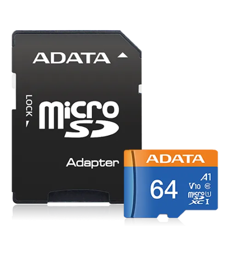 כרטיס זכרון בנפח 64GB כולל מתאם ADATA Premier Micro SDXC UHS-I AUSDX64GUICL10A1-RA1 SD