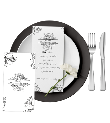 תפריט אישי דגם פרחים שחור לבן