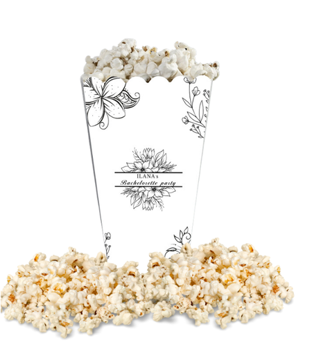 קופסאת חטיפים/ פופקורן דגם פרחים שחור לבן