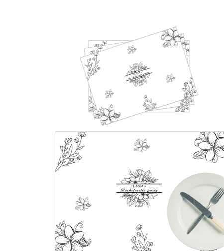 פלייסמנט דגם פרחים שחור לבן