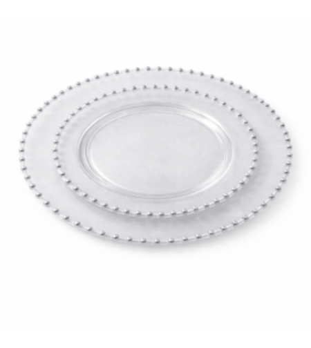 סט צלחות מהודר 16 יח' שקוף פנינים כסף