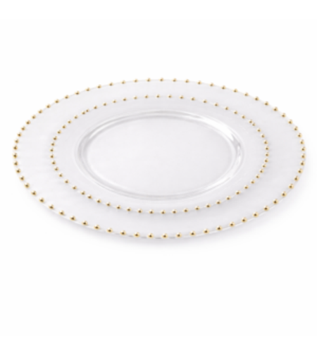 סט צלחות מהודר 16 יח' שקוף פנינים זהב