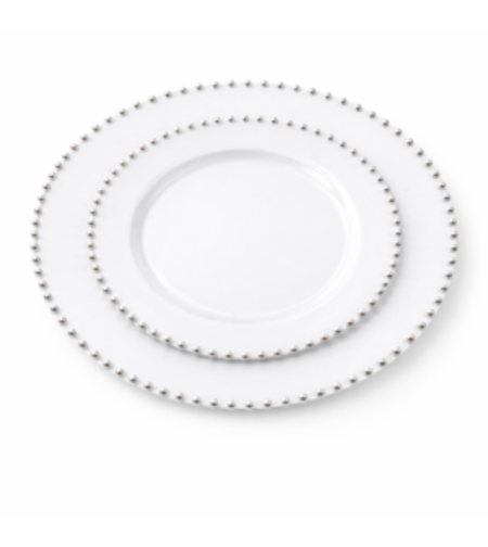 סט צלחות מהודר 16 יח' לבן פנינים כסף