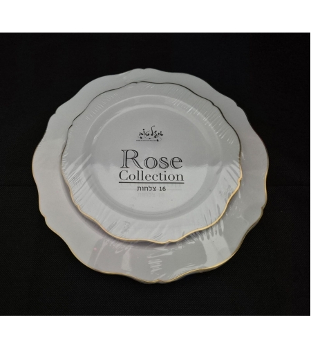 סט צלחות rose לבן זהב 16 יחידות
