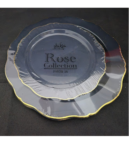 סט צלחות rose שחור זהב 16 יחידות