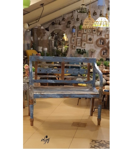 ספסל עץ מהגוני גווני חום כחול