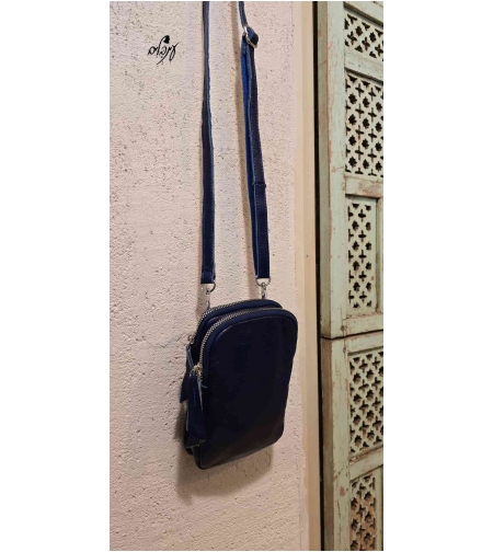 תיק צד ארנק עור כחול