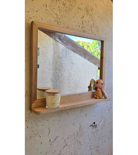 מראת מדף עץ